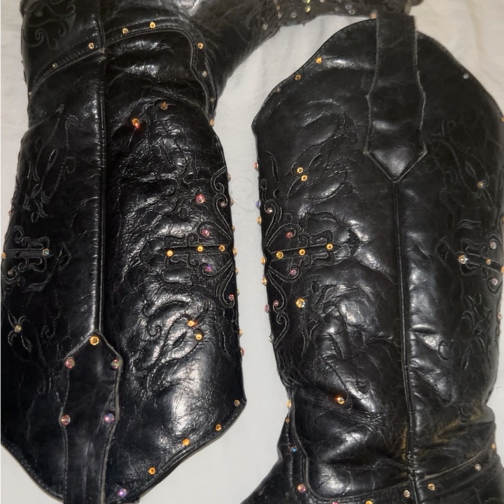 Black Embellished Leather Boots